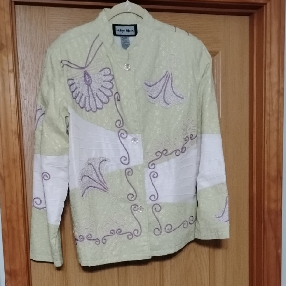 Vintage Indigo Moon Embroidered & Silk Jacket Medium